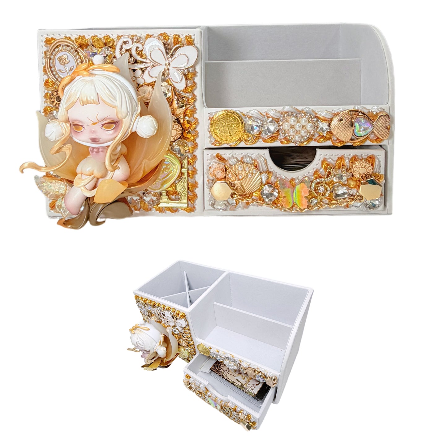 【20%OFF ONLY】Handmade Golden Rhinestone Desk Organizer with Drawer Doll DIY-Kosbling Blind Bag