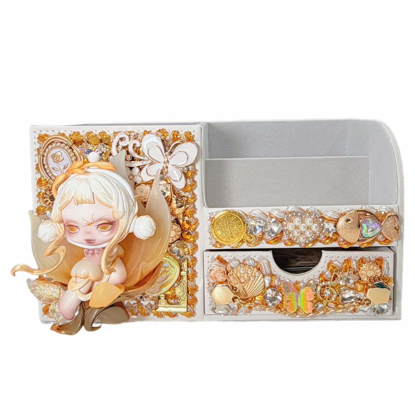 【20%OFF ONLY】Handmade Golden Rhinestone Desk Organizer with Drawer Doll DIY-Kosbling Blind Bag