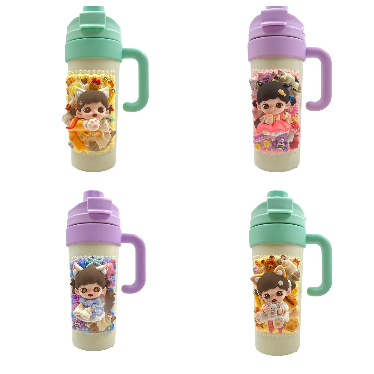 Handmade Doll Cup - Zoraa Meow Cat Face - Cream Glue