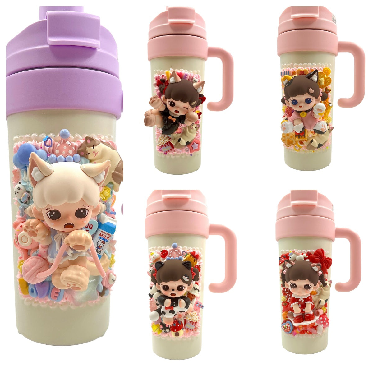 Handmade Doll Cup - Zoraa Meow Cat Face - Cream Glue