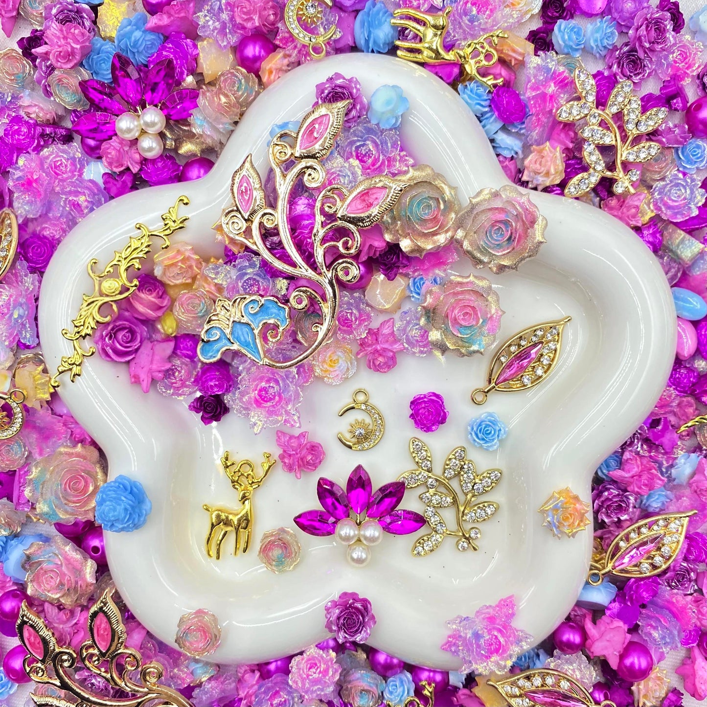 Fancy & Fierce- Soft Resin Nail Charms with Pendants – Drillable Floral Resin Decorations for DIY Crafts