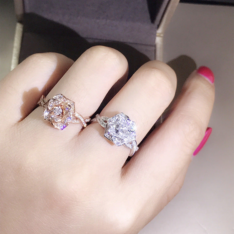 【Discount】White/Rose Gold Rose-Shaped Ring with Zircon - BL1