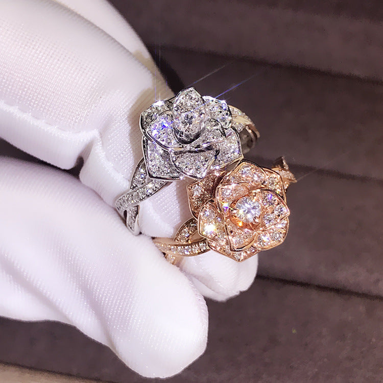 【Discount】White/Rose Gold Rose-Shaped Ring with Zircon - BL1