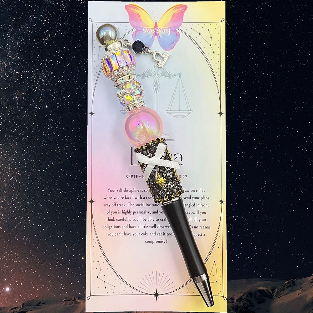 Celestial Scribe - 12 Zodiac Sign  Beaded Pen, Kosbling Handmade