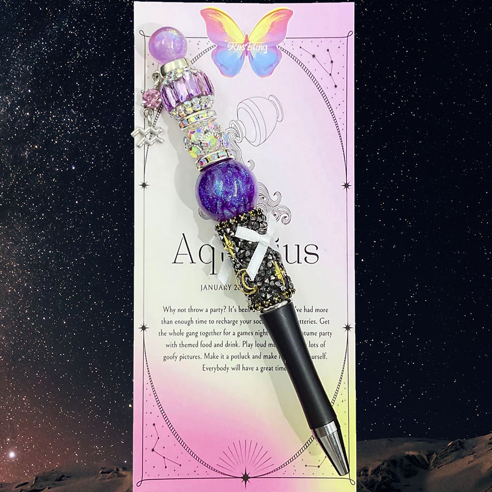 Celestial Scribe - 12 Zodiac Sign  Beaded Pen, Kosbling Handmade