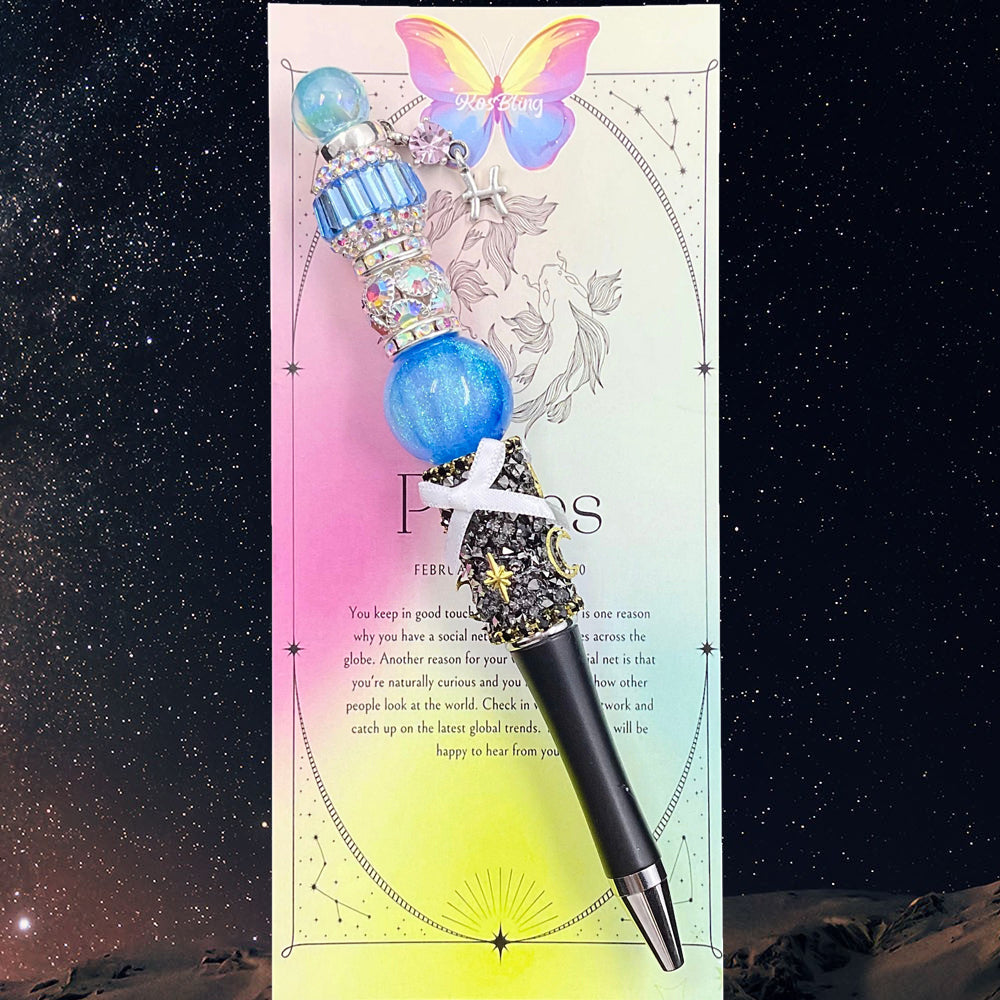 Celestial Scribe - 12 Zodiac Sign  Beaded Pen, Kosbling Handmade