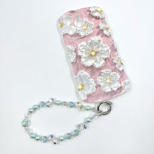 Kosbling pink rose graffiti print phonecase with phonechain