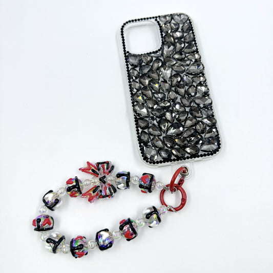 Kosbling black gemstone charm phonecae with phonechain