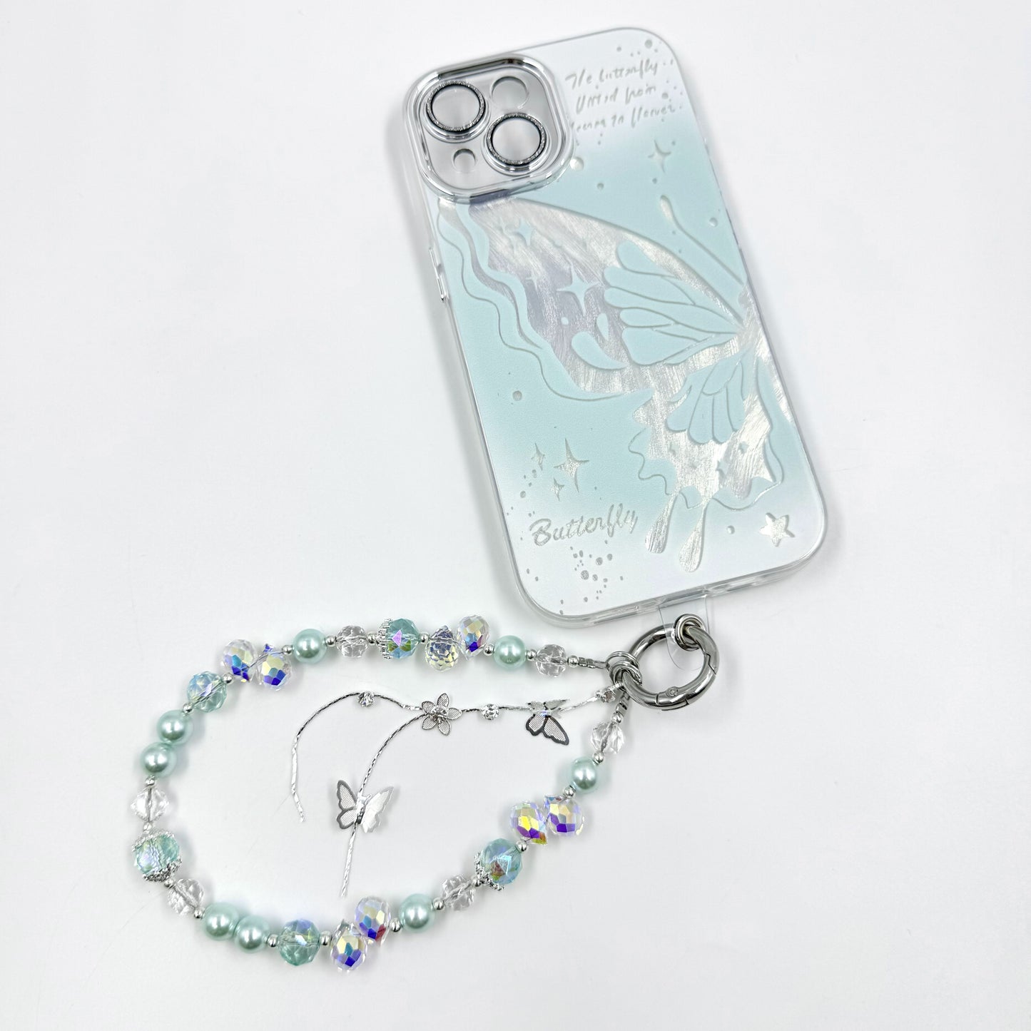 Kosbling sky blue butterfly print phonecase with phonechain