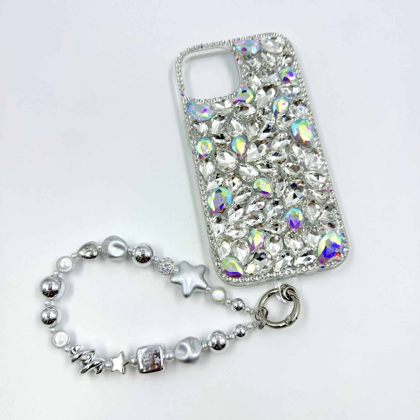 Kosbling white gemstone charm gltter phonecase with phonechain