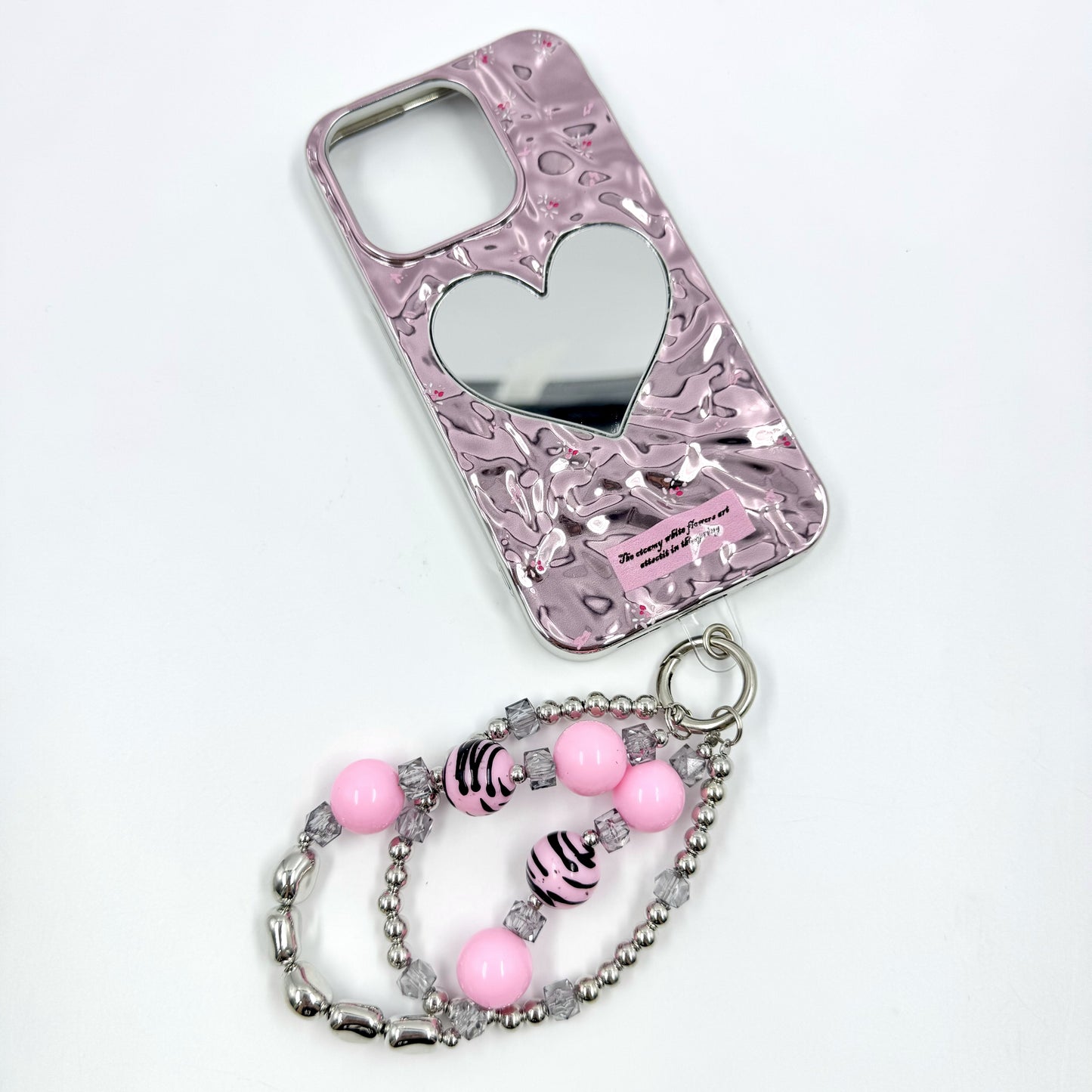 kosbling pink laser heart-shape mirror phonecase with phonechain