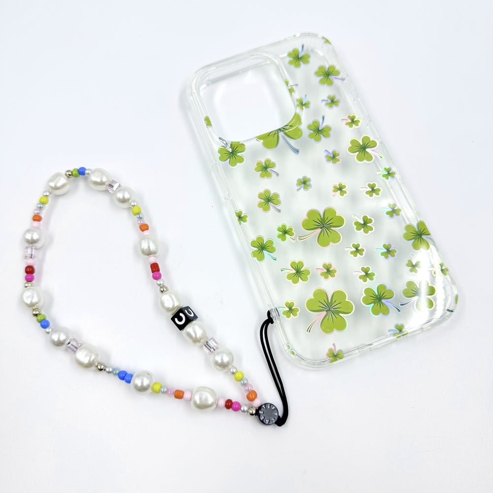 kosbling green four -leaf spring print phonecase with phonechain