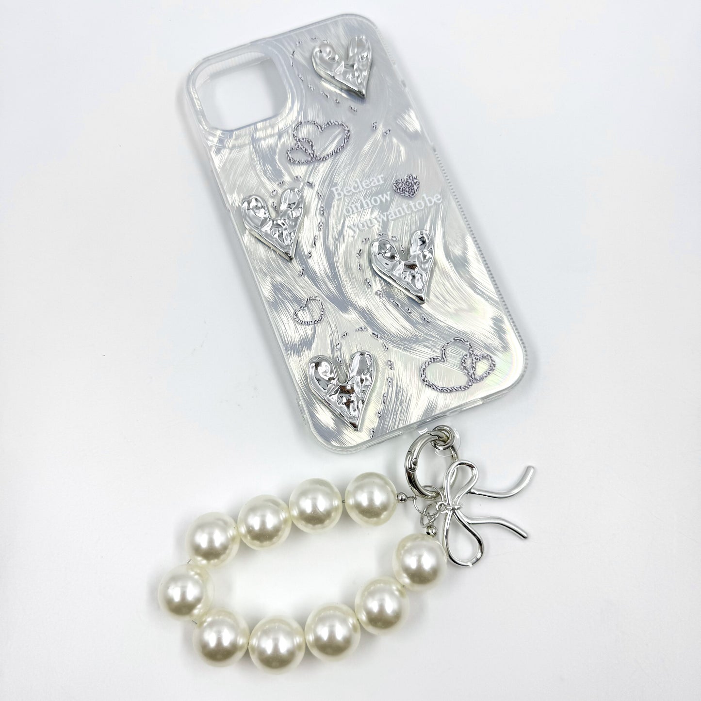 Kosbling silver heart-shape glitter phonecase with phonechain