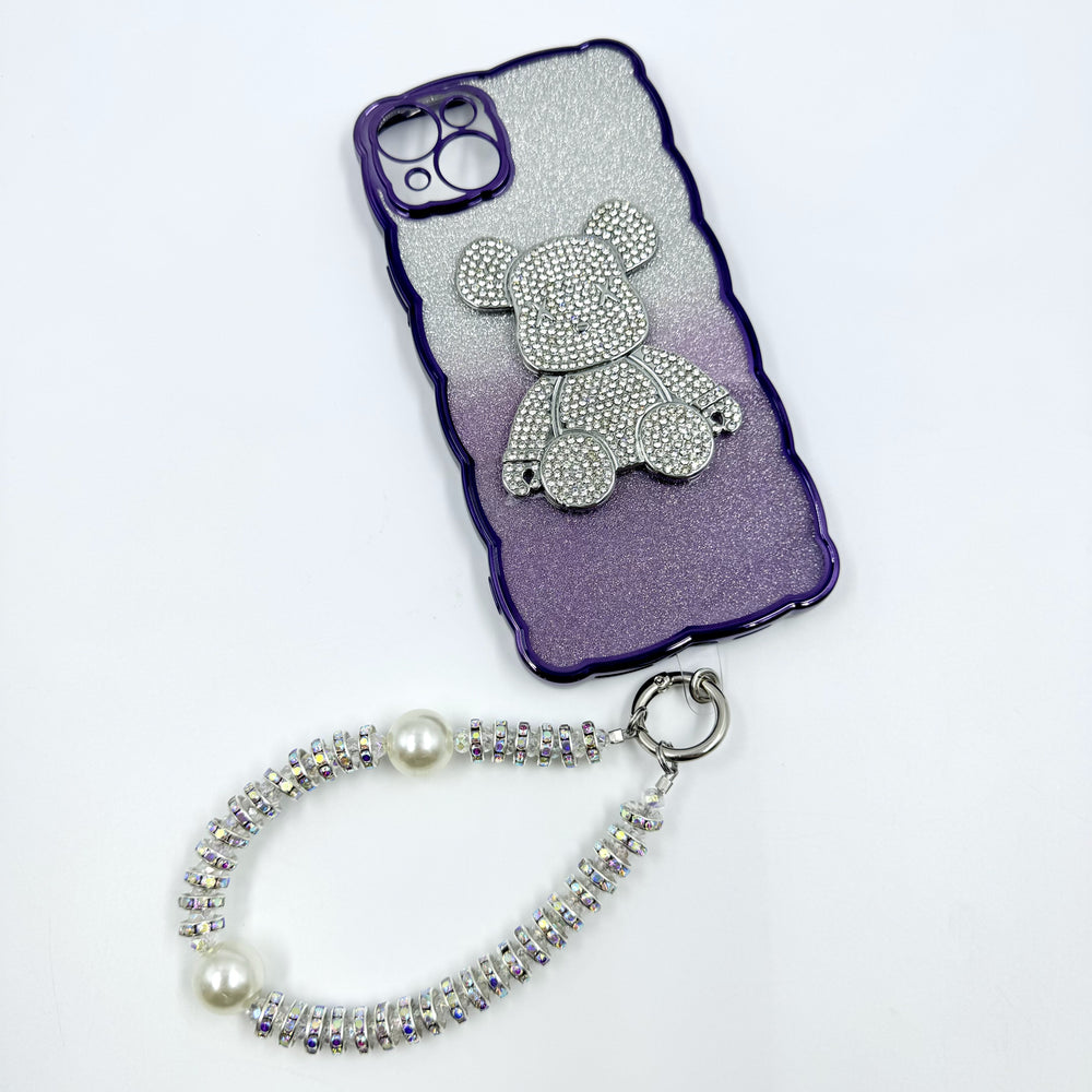 Kosbling purple bear gltter phonecase with phonechain