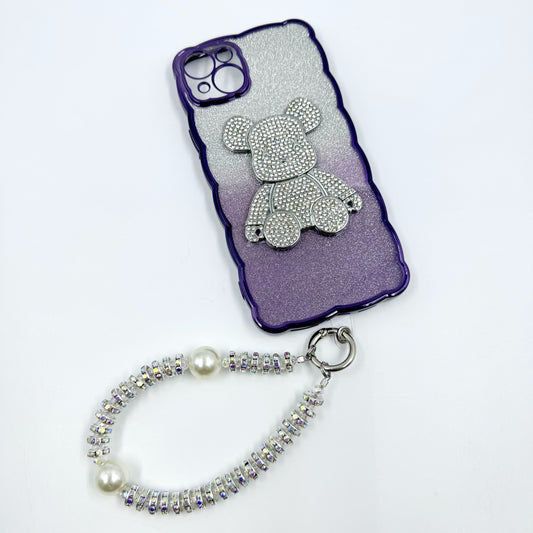 Kosbling purple bear gltter phonecase with phonechain