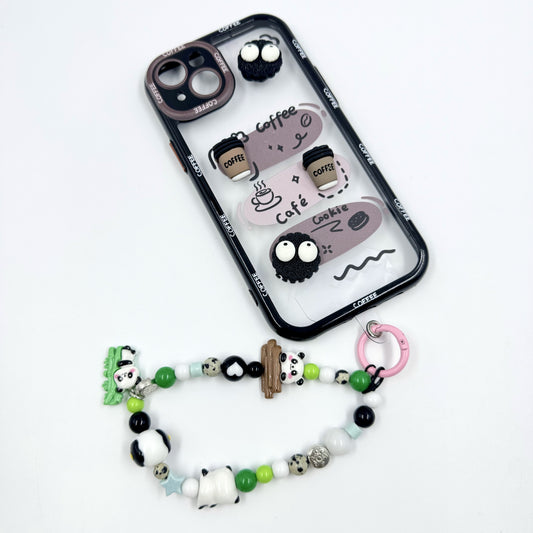 Kosbling cute coffee charm transparent phonecase with phonechain