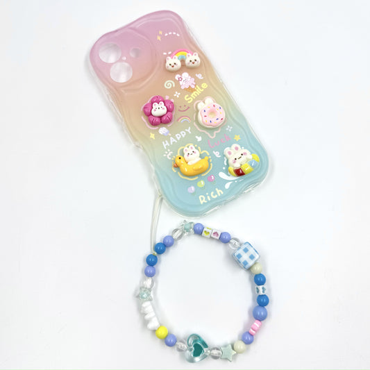 kosbling cute rainbow bunny charm phonecae with phonechain