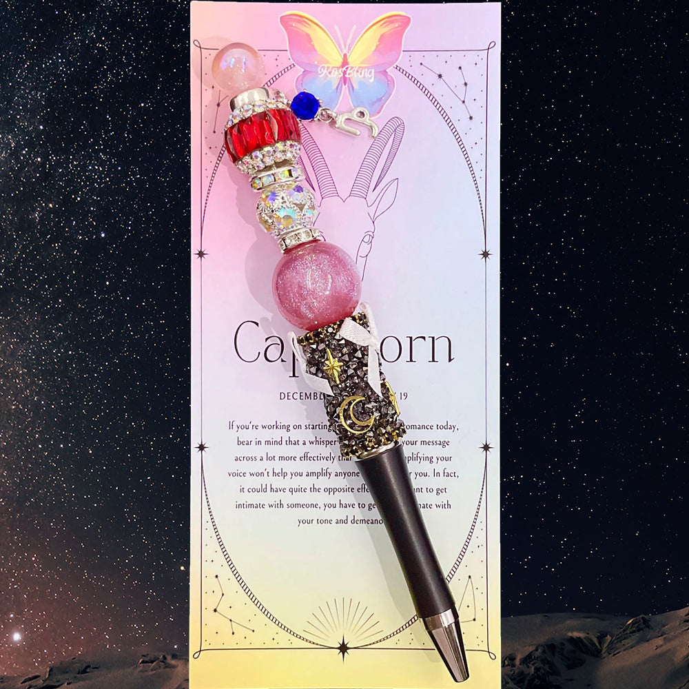 Celestial Scribe - 12 Zodiac Sign  Beaded Pen, Kosbling Handmade