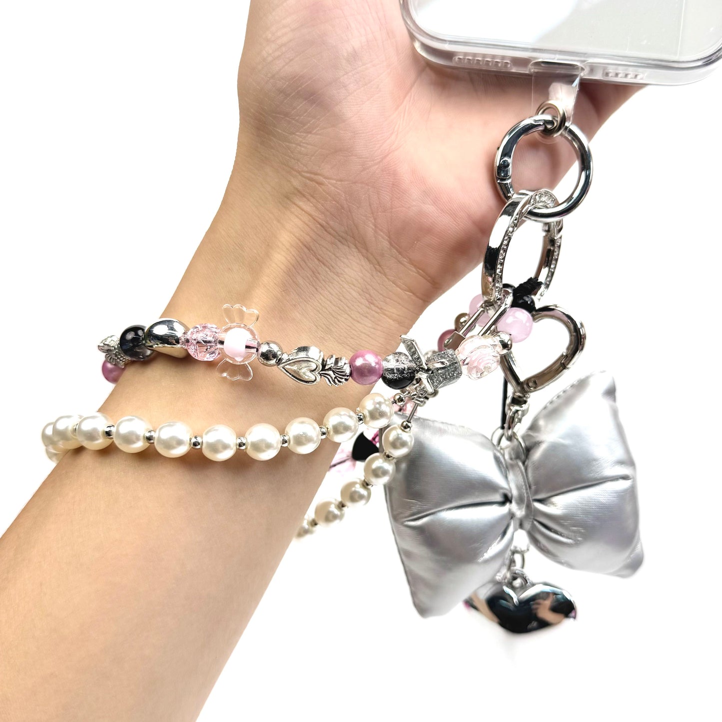 Silver Leather Bow - Y2K Series - Kosbling keychian＆phonechain