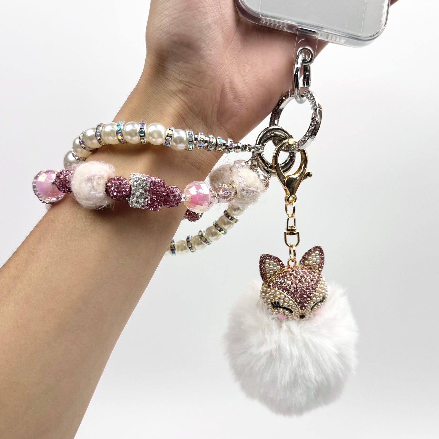 Pink Kit Fox - Fluffy Series - Kosbling keychian＆phonechain