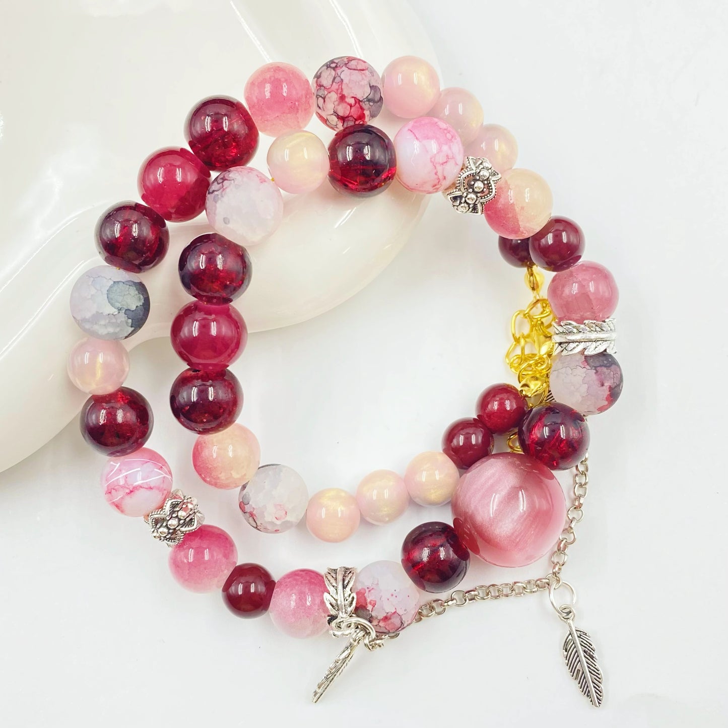 Cranberry Crush Beads Mix For Bracelet Making(Miki)
