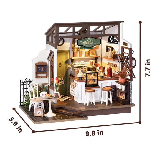 Coffee Shop - Miniature Dollhouse Kit with LED Lights