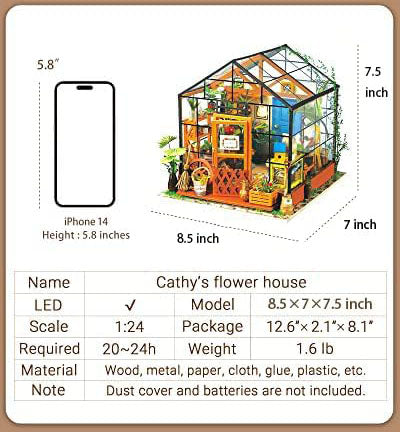 Cathy's Flower House - Miniature Dollhouse Kit with LED Lights