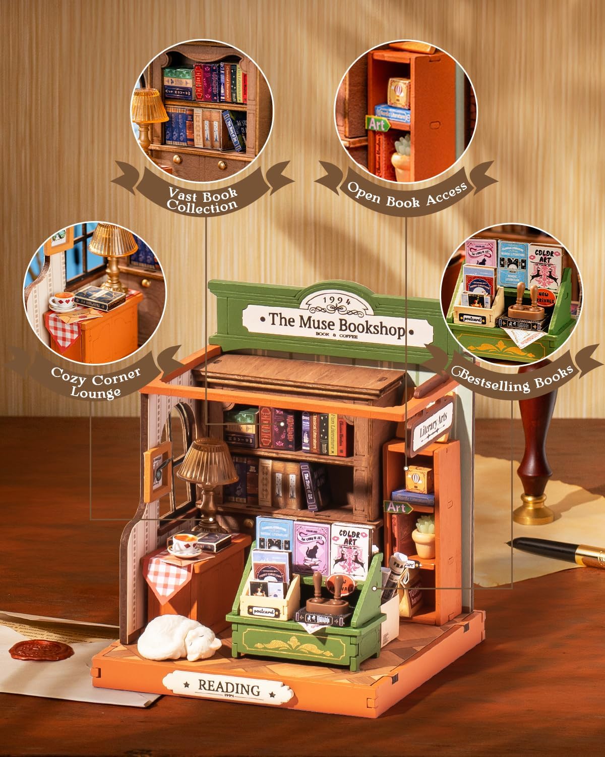 The Muse Bookshop - Miniature Dollhouse Kit Series