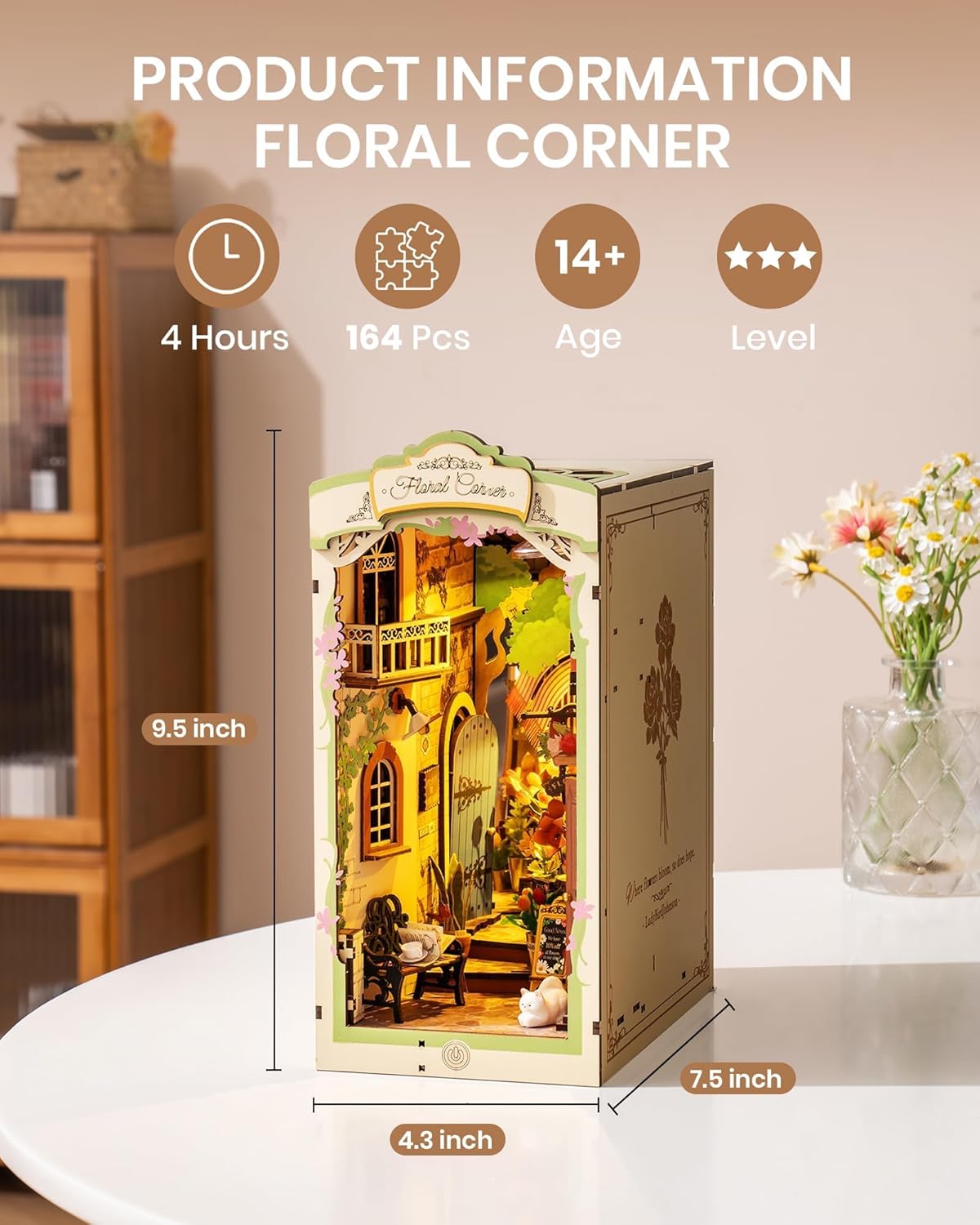 Floral Corner -  3D Wooden Puzzle Booknook