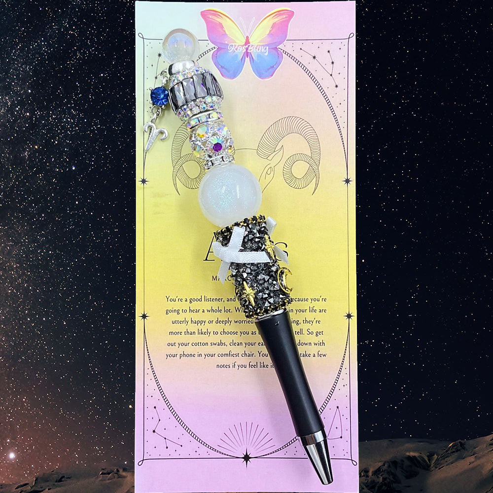 Celestial Scribe - 12 Zodiac Sign  Beaded Pen, Kosbling Handmade