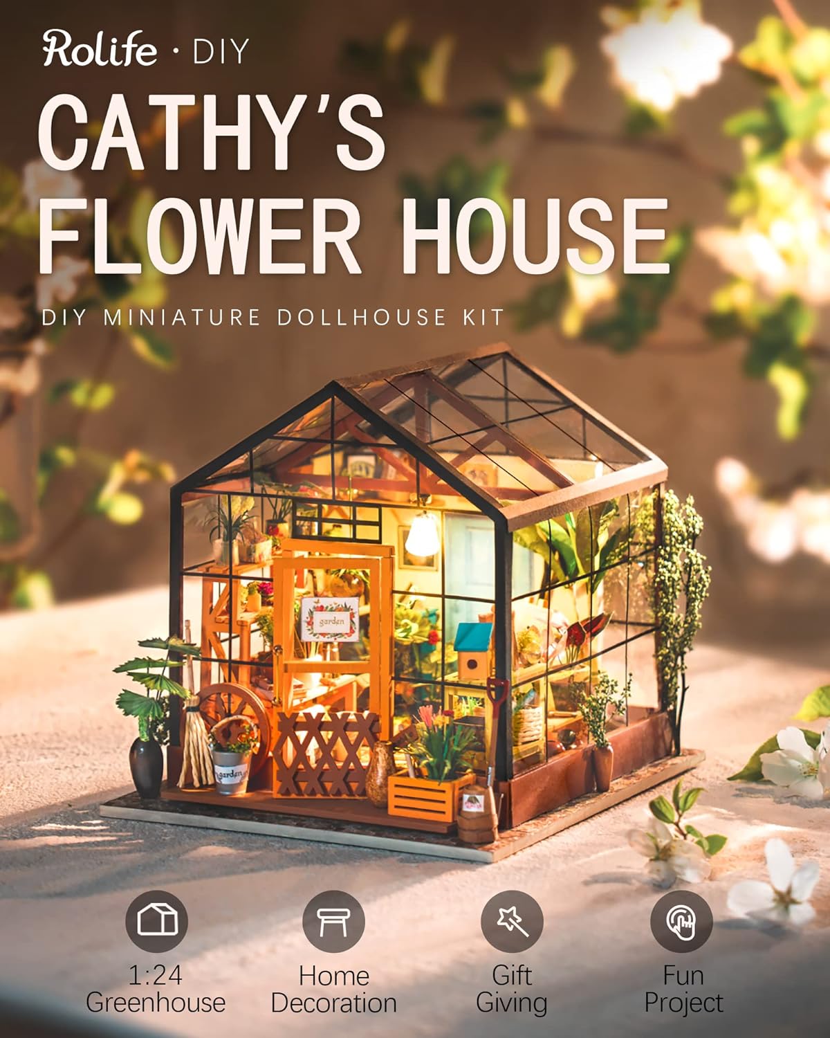 Cathy's Flower House - Miniature Dollhouse Kit with LED Lights