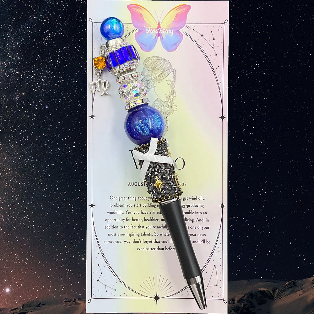 Celestial Scribe - 12 Zodiac Sign  Beaded Pen, Kosbling Handmade