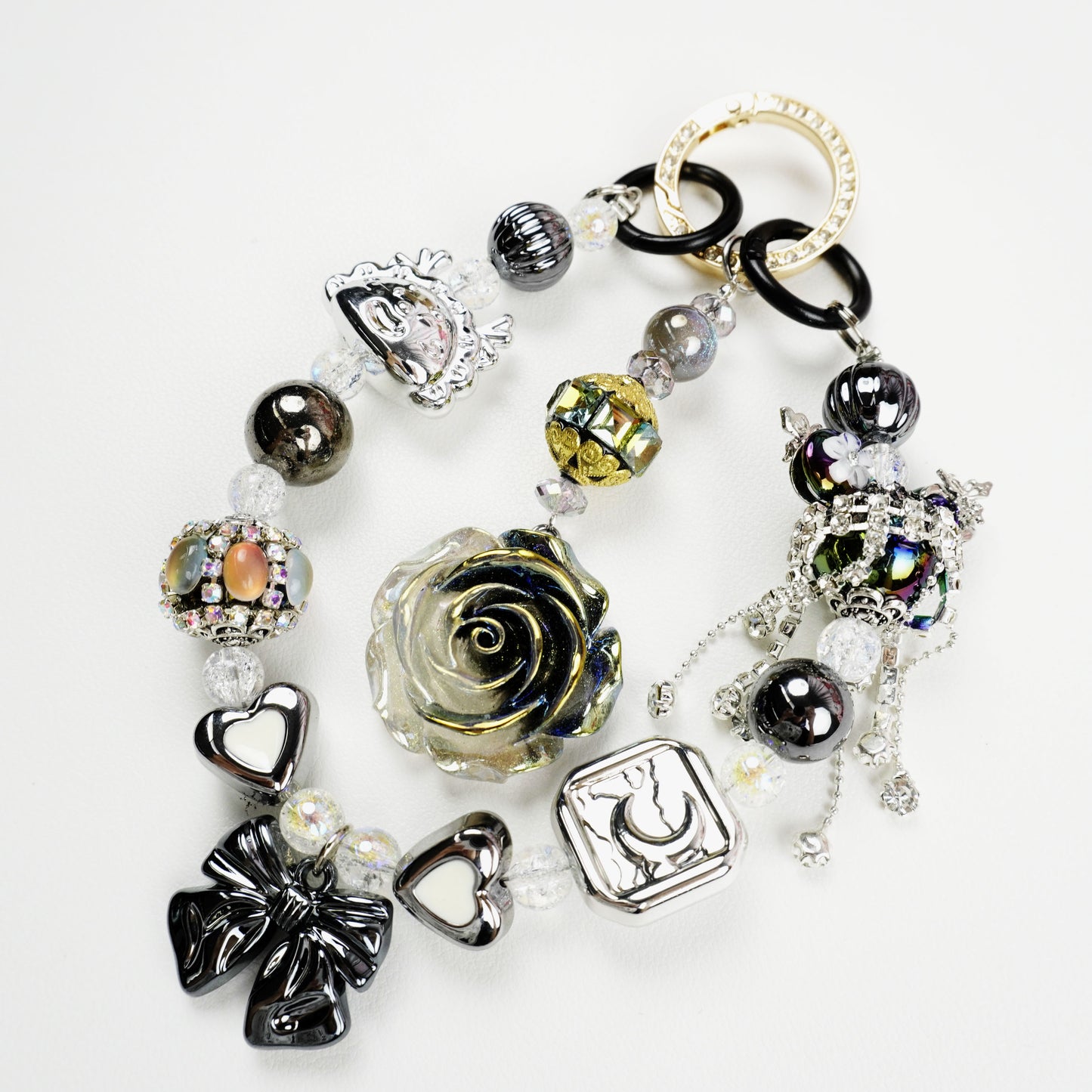 Kosbling Rose Resin Keychain With Black Crafting Beads