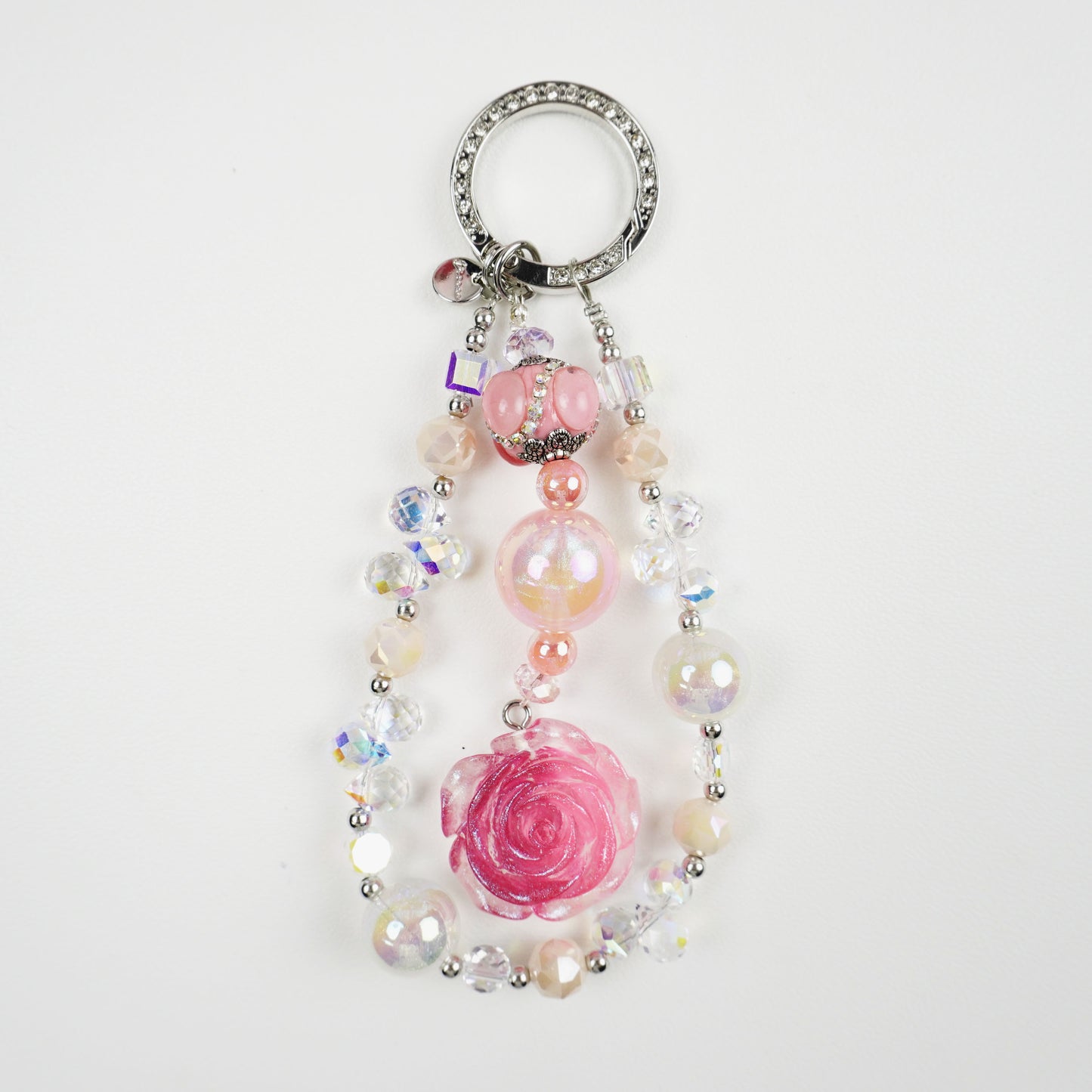 Kosbling Rose Resin Keychain With Pink Crafting Beads