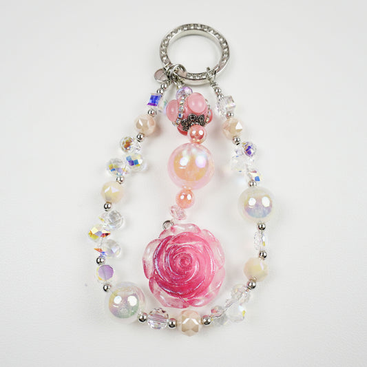 Kosbling Rose Resin Keychain With Pink Crafting Beads