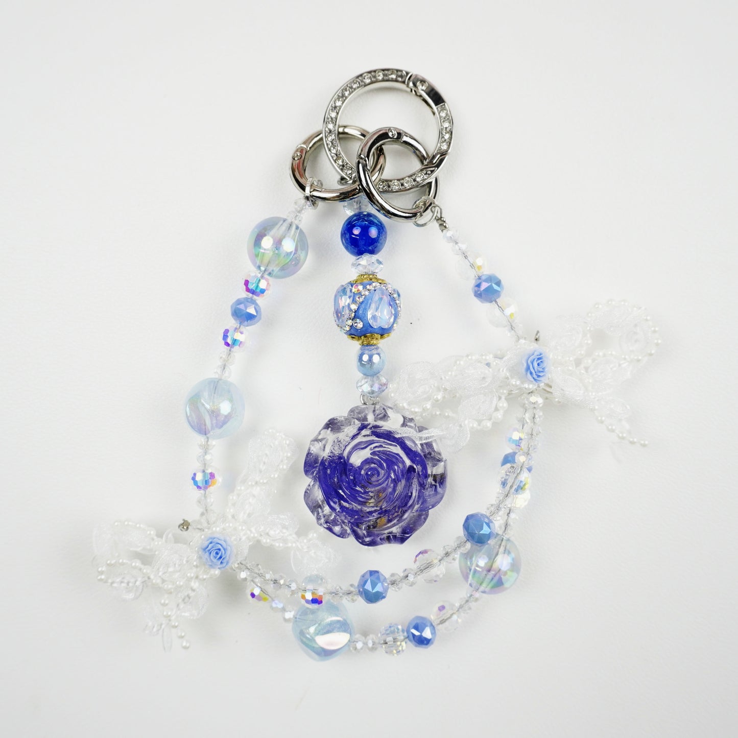 Kosbling Rose Resin Keychain With Light Blue Crafting Beads