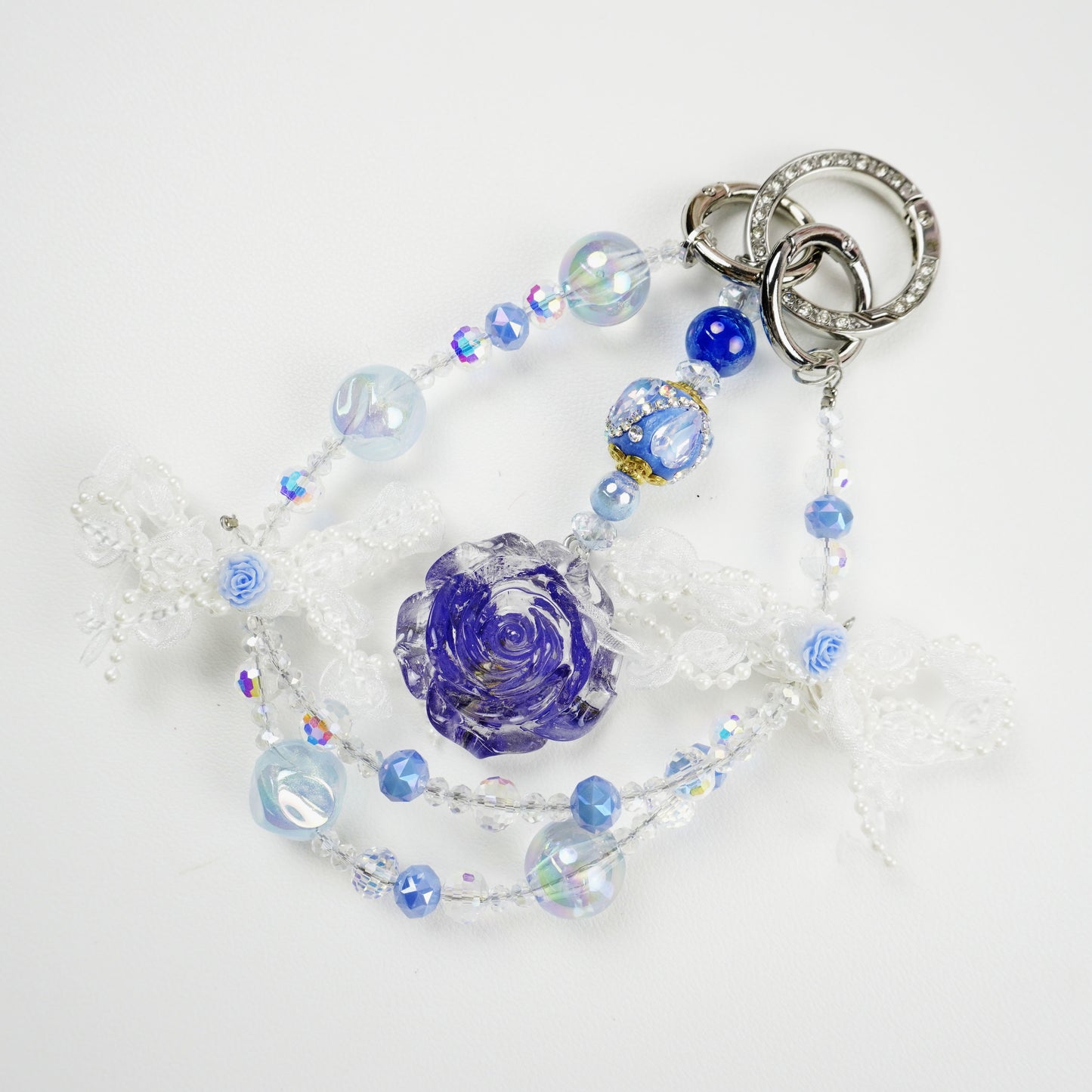 Kosbling Rose Resin Keychain With Light Blue Crafting Beads