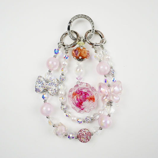 Kosbling Rose Resin Keychain With Pink Beads And Bowtie