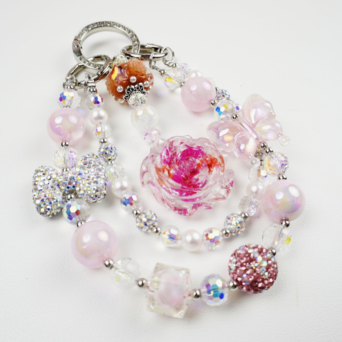 Kosbling Rose Resin Keychain With Pink Beads And Bowtie