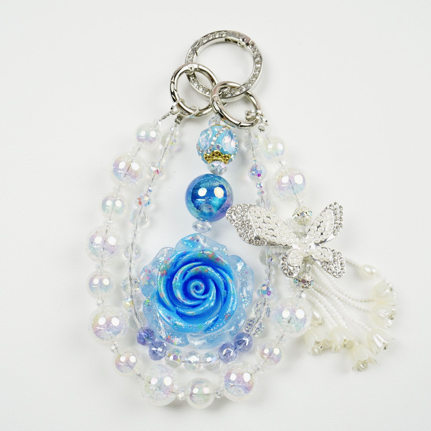 Kosbling Rose Resin Keychain With Pearl And Butterfly