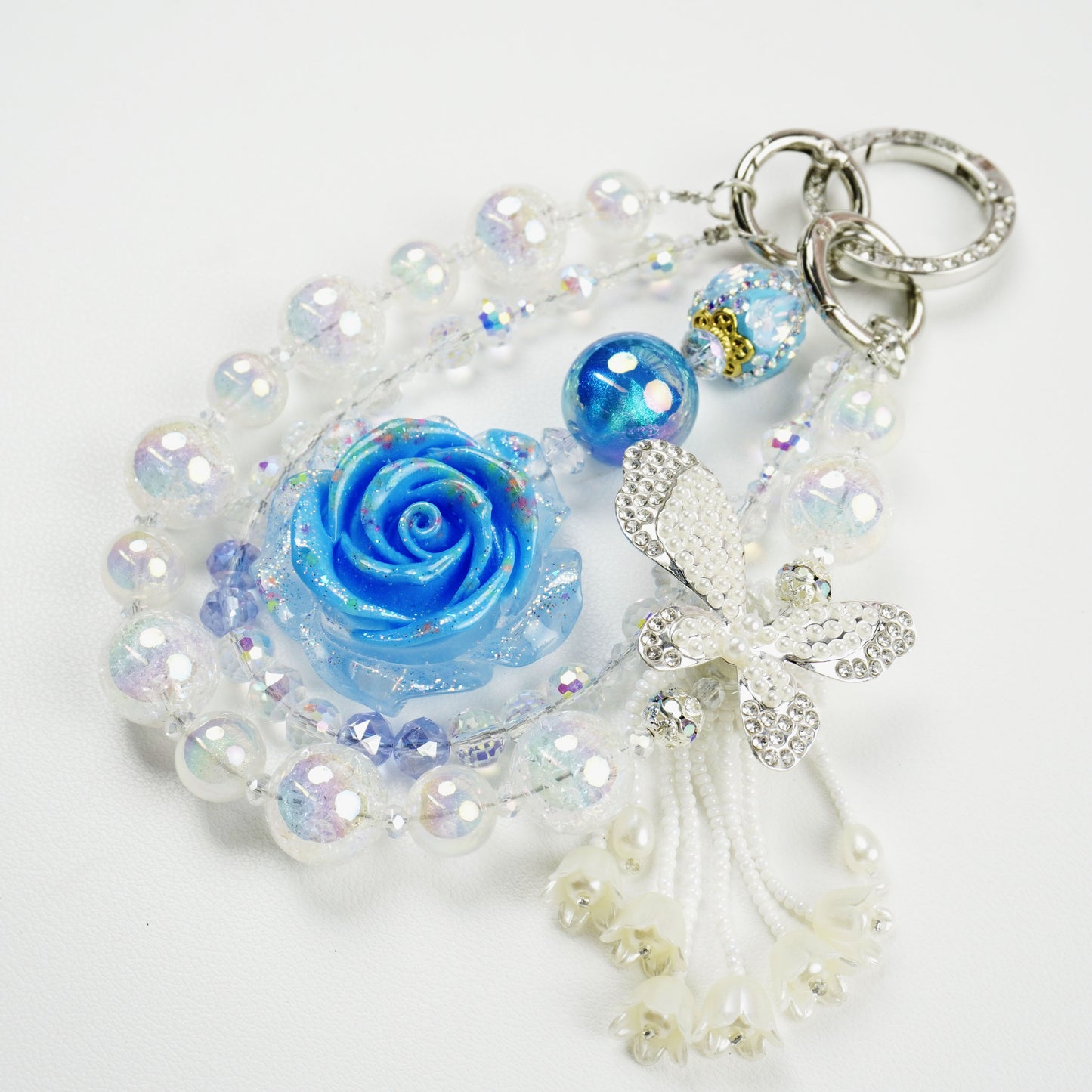 Kosbling Rose Resin Keychain With Pearl And Butterfly