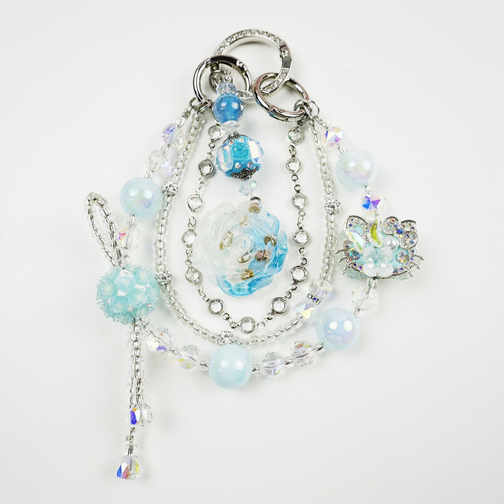 Kosbling Rose Resin Keychain With Light Blue Crafting Beads