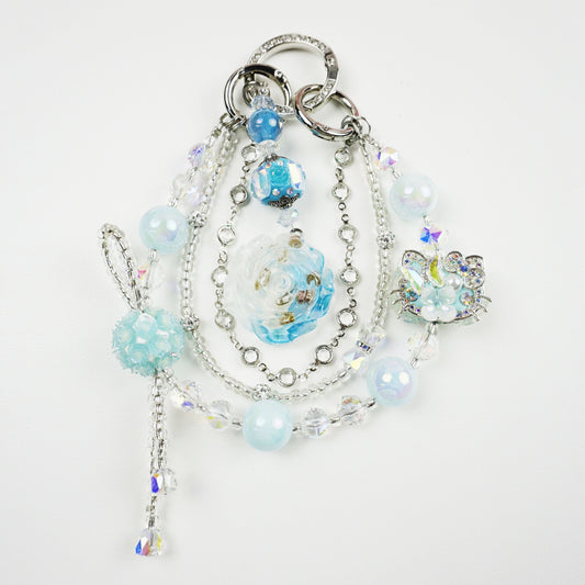 Kosbling Rose Resin Keychain With Light Blue Crafting Beads