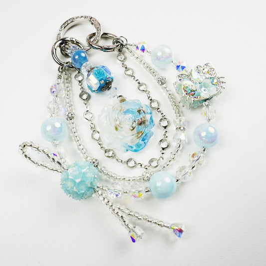 Kosbling Rose Resin Keychain With Light Blue Crafting Beads