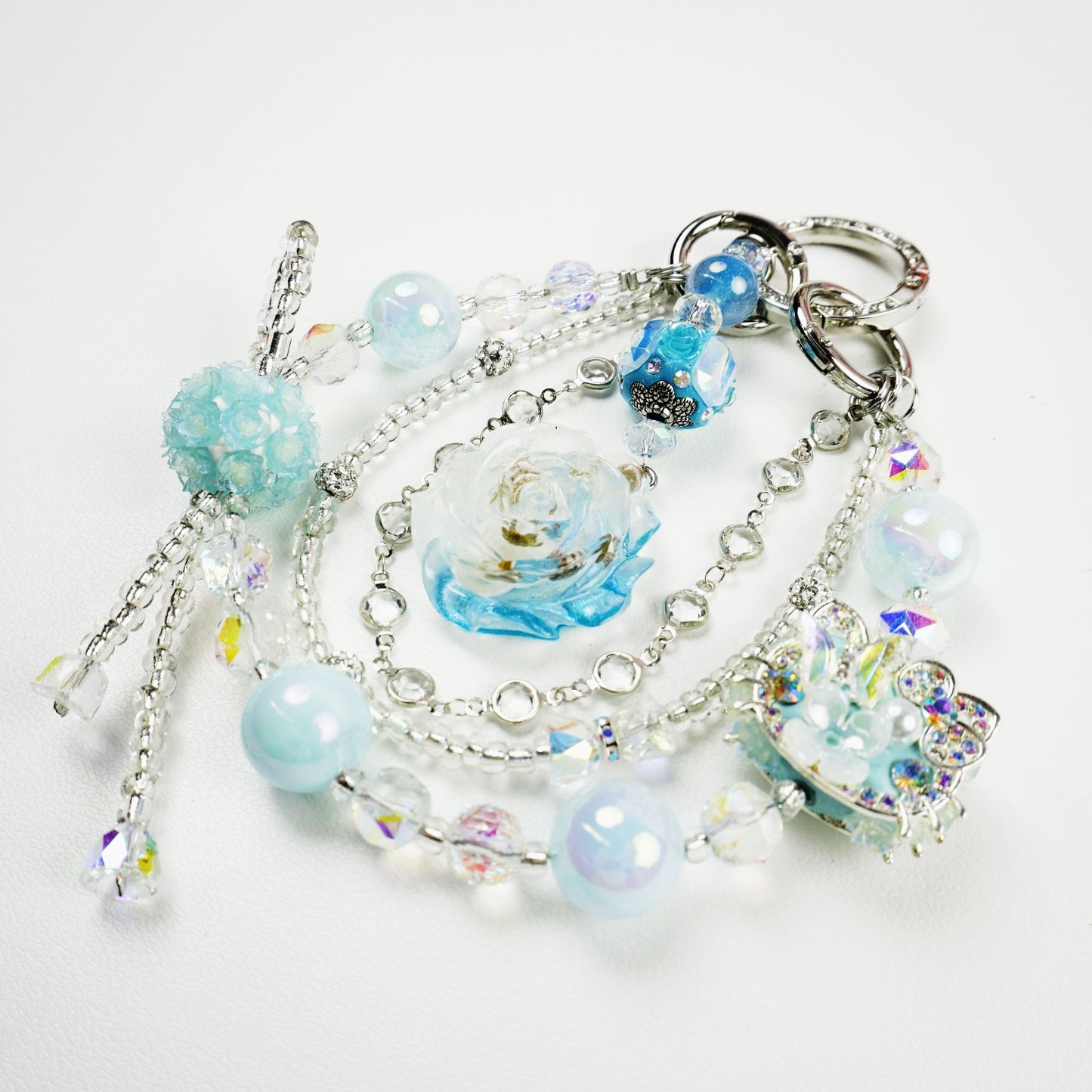 Kosbling Rose Resin Keychain With Light Blue Crafting Beads