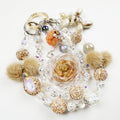 Kosbling Rose Resin Keychain With Beige Fluffy Mini Ball And Puppy