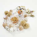 Kosbling Rose Resin Keychain With Beige Fluffy Mini Ball And Puppy