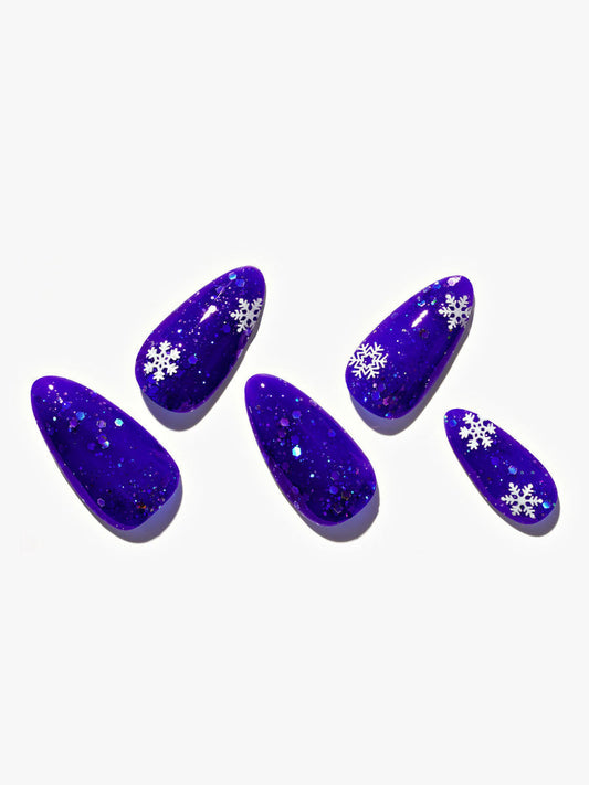 24 pieces(Kosbling Nail Season (Winter) Series)Christmas Snowing Night (Handmade)/Almond -PN