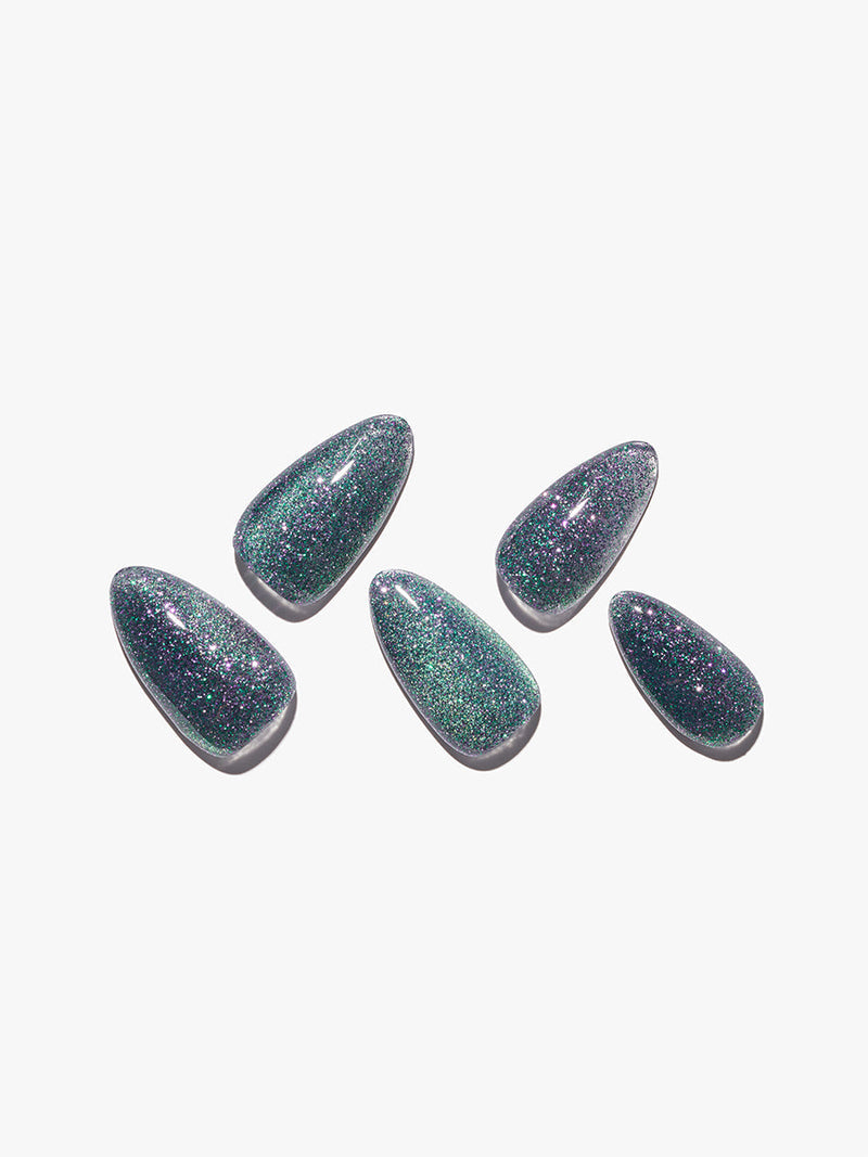 24 pieces(Kosbling Nail Glitter Series)Cat Eye/ Green Glitz  (Handmade) -PN