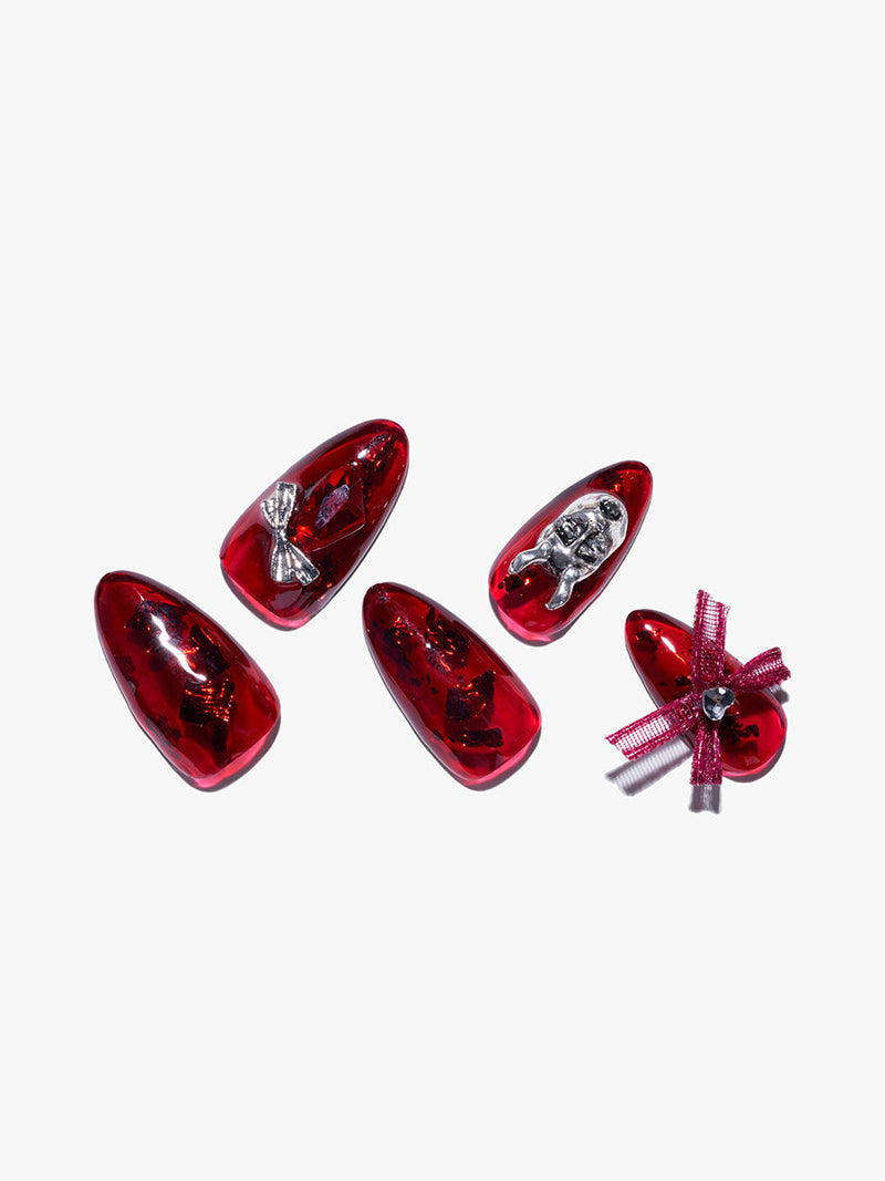 24 pieces(Kosbling Nail Y2K Series)Cursed Crimson (Handmade) -PN